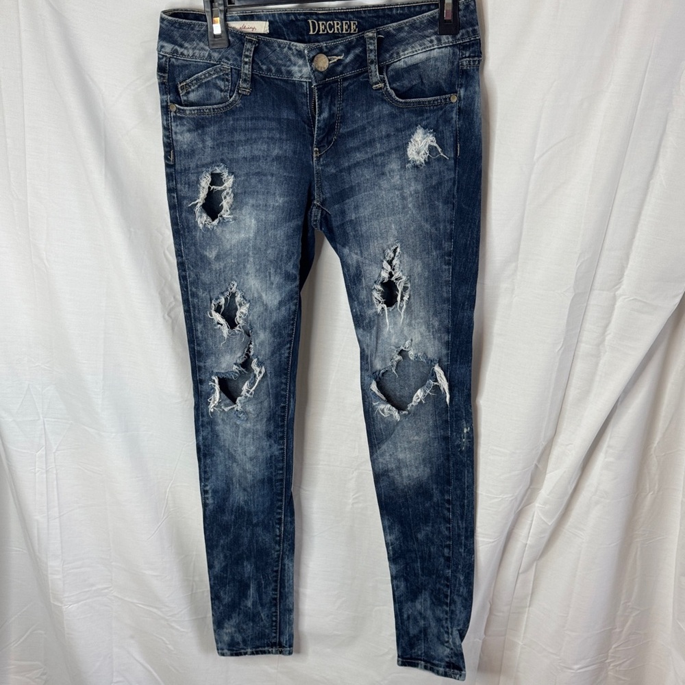 Decree Women's Ripped Skinny Jeans - Dark Blue Wash